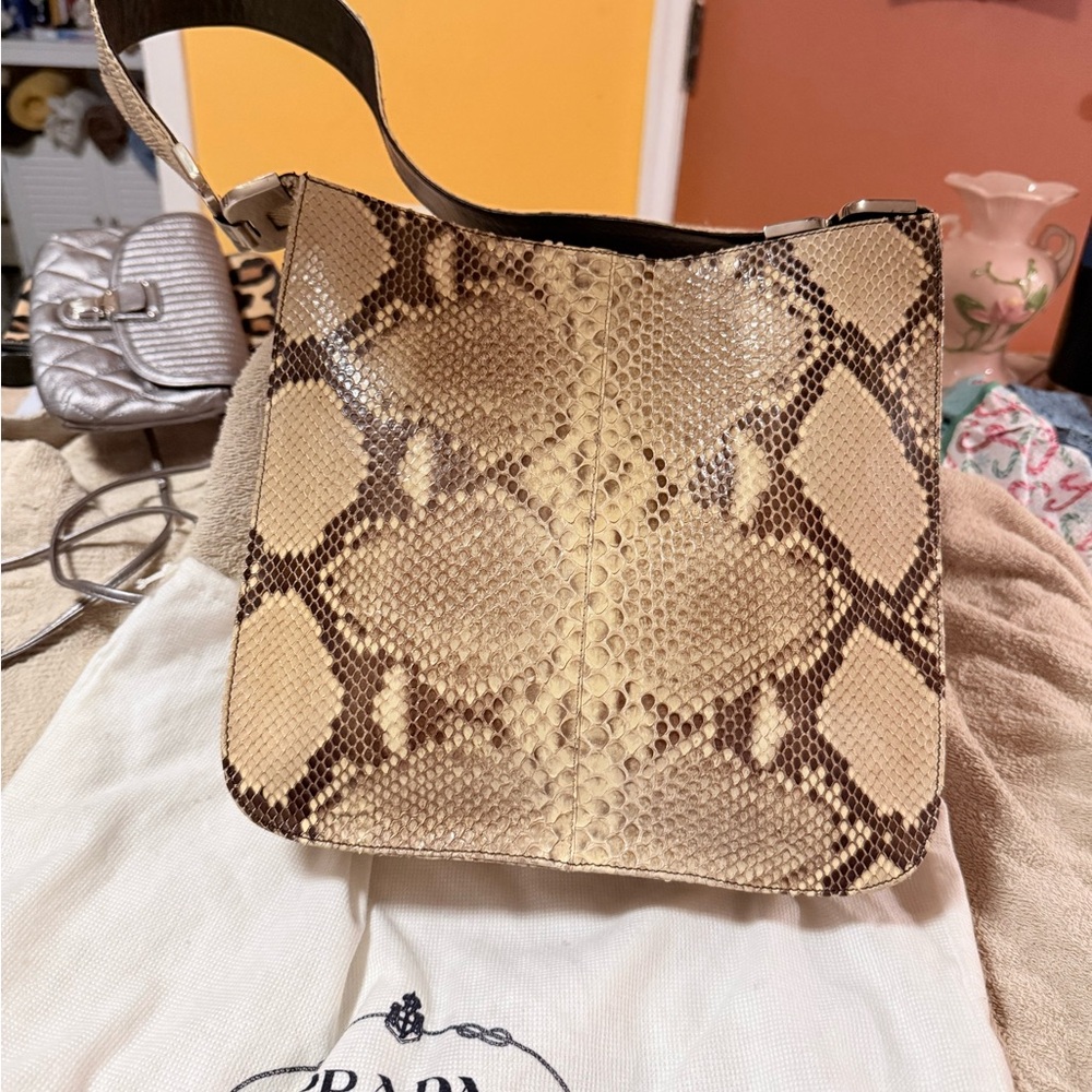 Prada Gold/Brown Python Snake Print Shoulder Bag - image 6